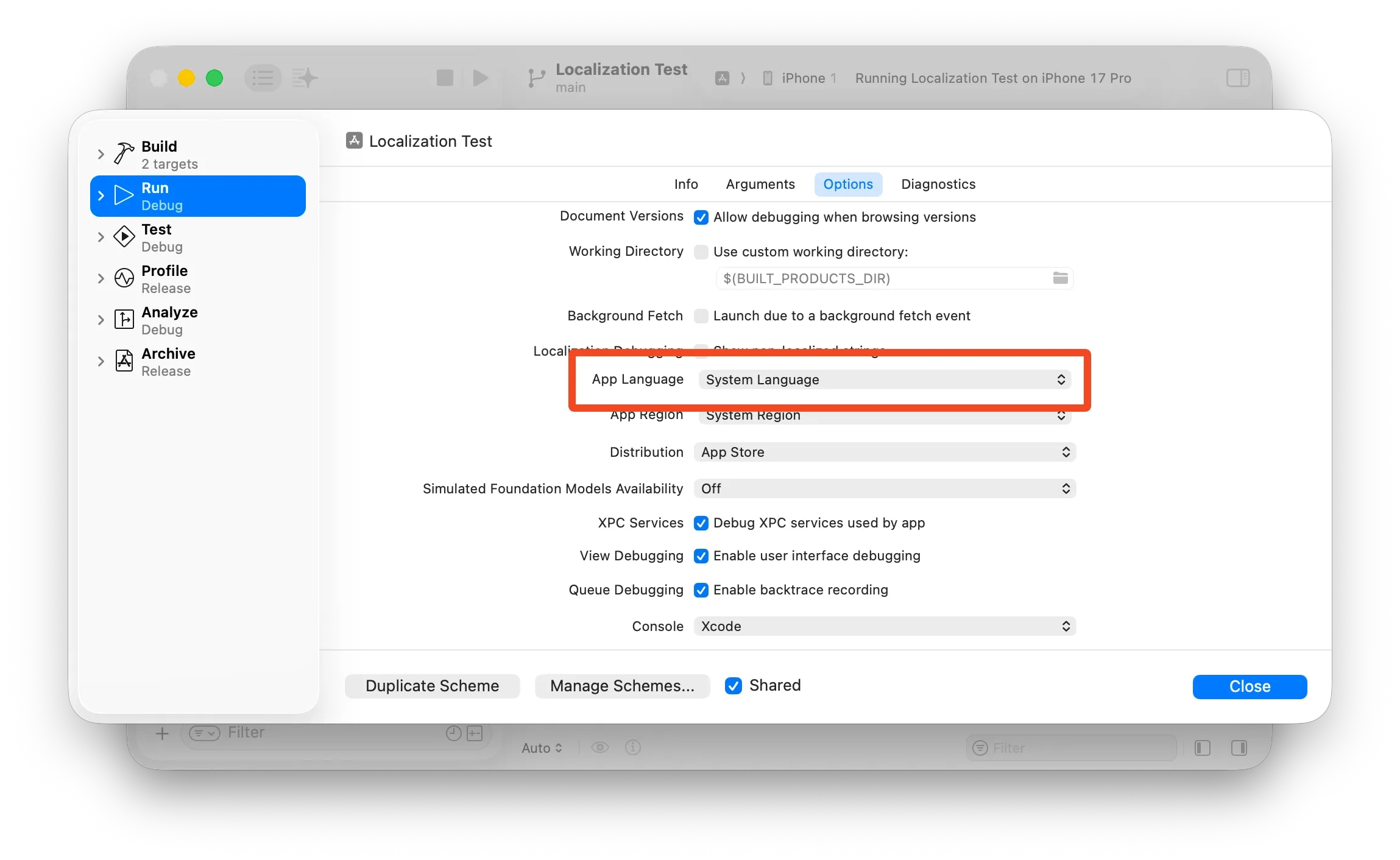 Edit scheme to customize language