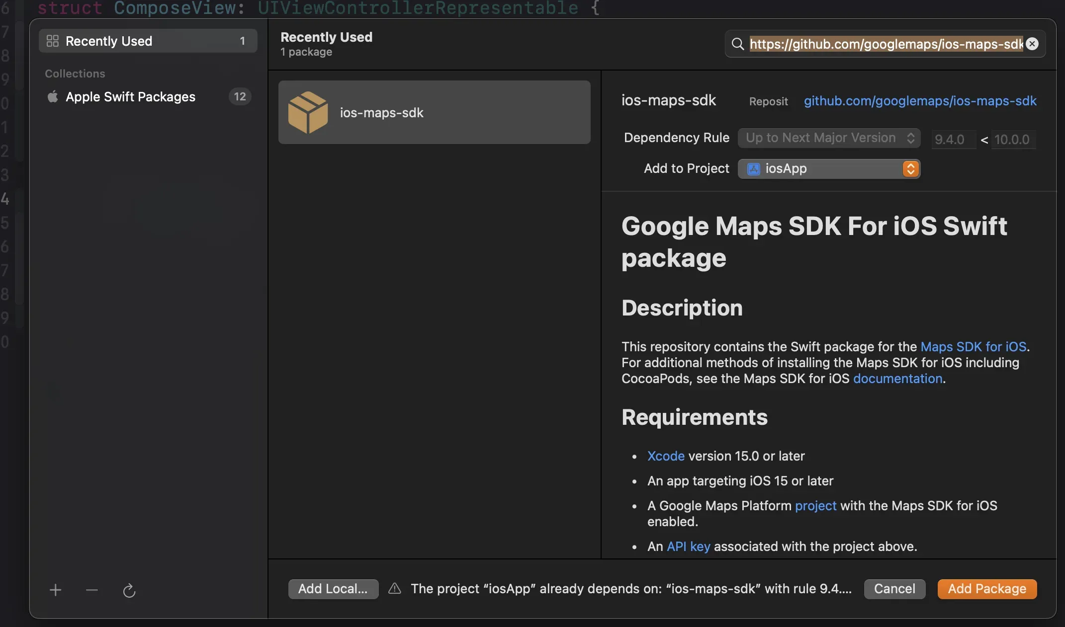 Swift Package Manager - SPM Google Maps SDK