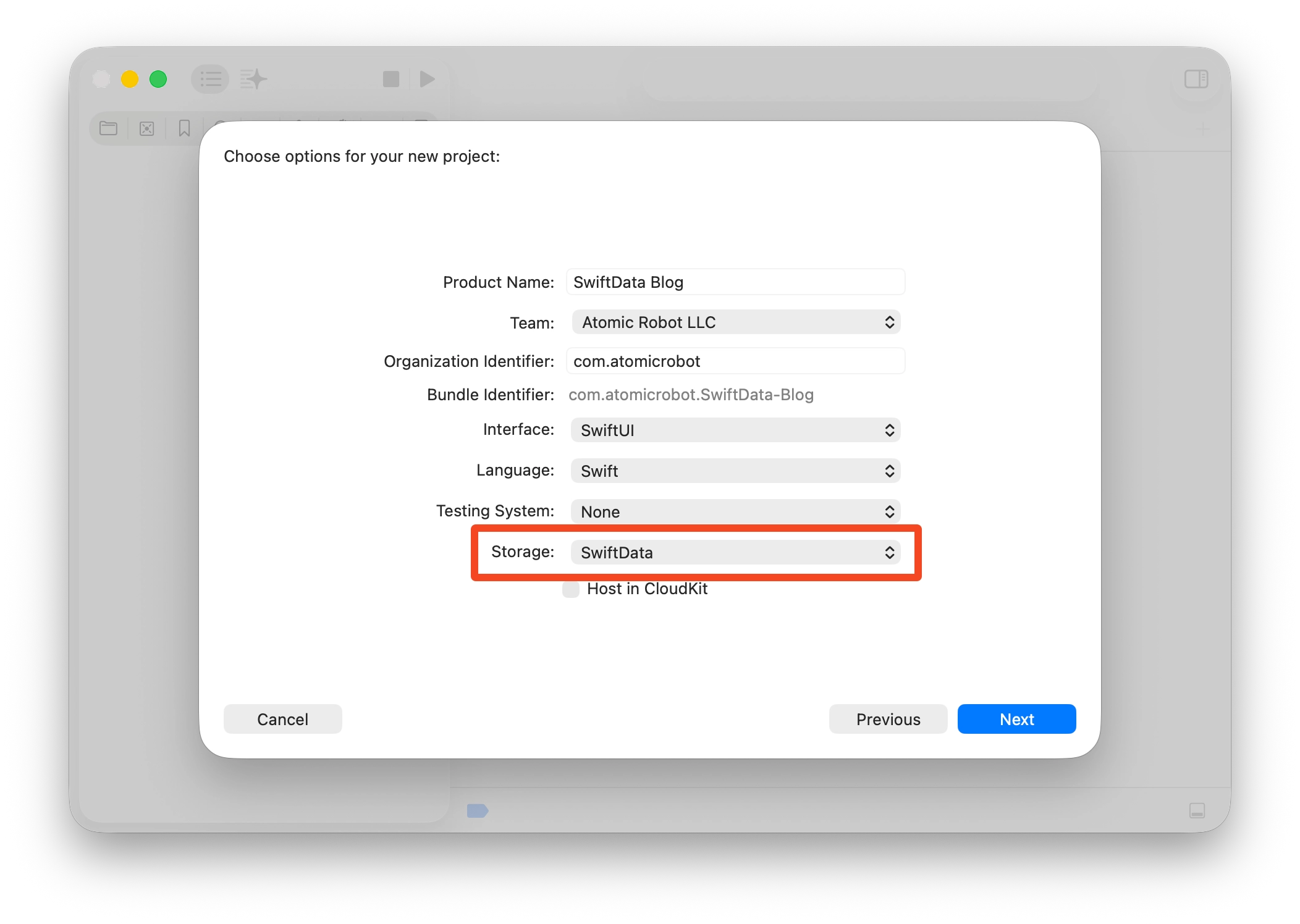 Xcode New Project Options