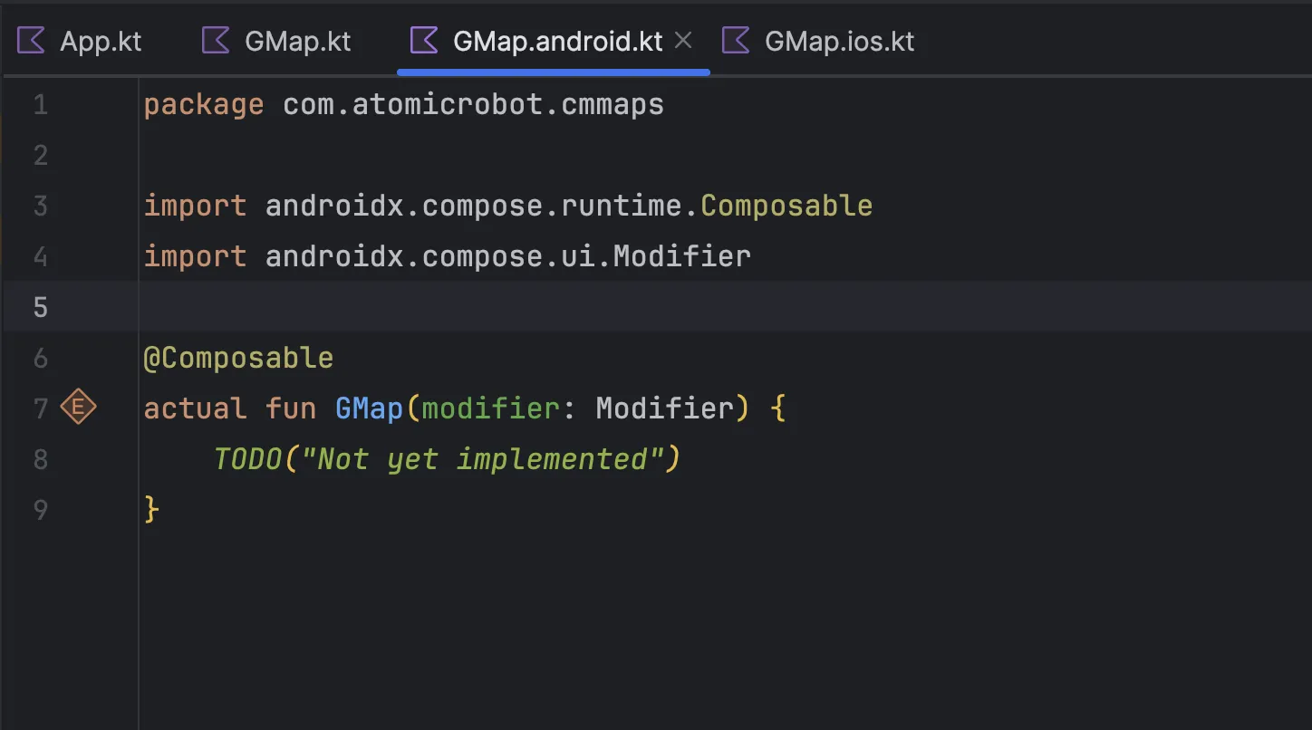Empty Android GMap actual declarations